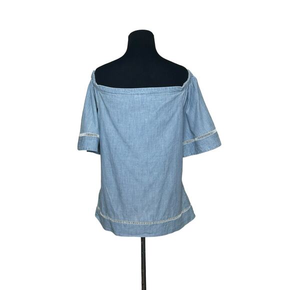 Ralph Lauren blue chambray off shoulder short sleeves top blouse size large - Picture 2 of 10